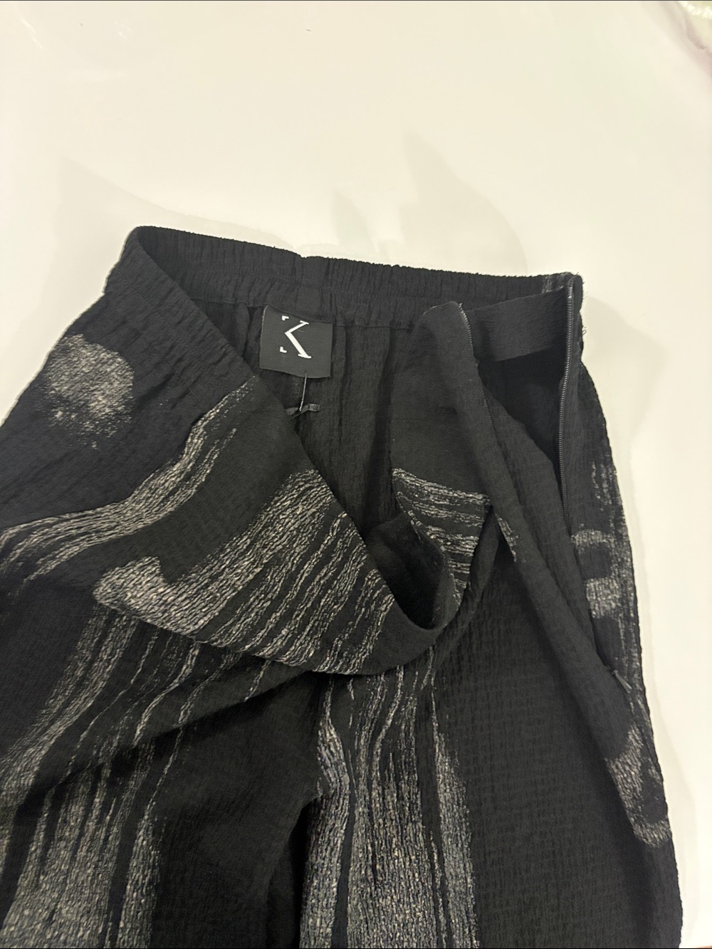 Black Trousers with Silver Brushstroke Pattern - Picture 5 of 8